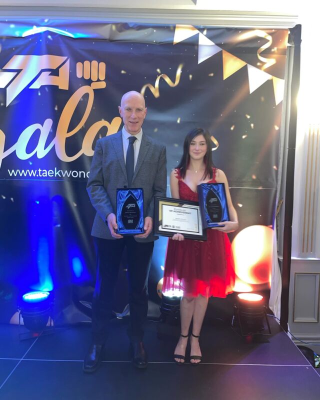 ITA Gala Awards Night 🤩 

Well done to Master Barry who received an Initiative & Innovation award for his work with the inclusive committee both locally and nationally 👏🏼

And a big well done to Ms Rachel Wallace who received the award of Junior Female competitor of the year 👏🏼 

Very proud of these two and it’s lovely to see our club being represented at these events 🤩 great night, thank you @irishtkdassociation